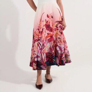 Designer Cotton Silk Floral Ombre Skirt EUC